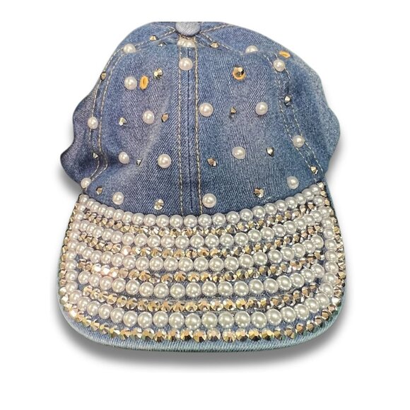 Womens Rhinestone & Studded Cadet Caps - Denim Black & Navy Options main image 10